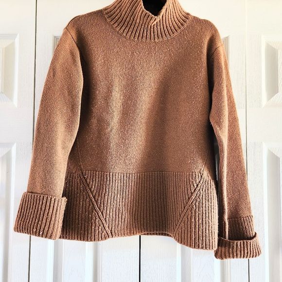 Iris & Ink Tan 💯 Merino Wool Mock Neck Sweater, XS - Picture 1 of 5